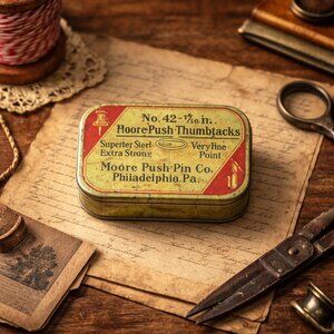 Vintage Moore Push-Pin Thumbtacks Tin No. 42 | Philadelphia PA | Industrial